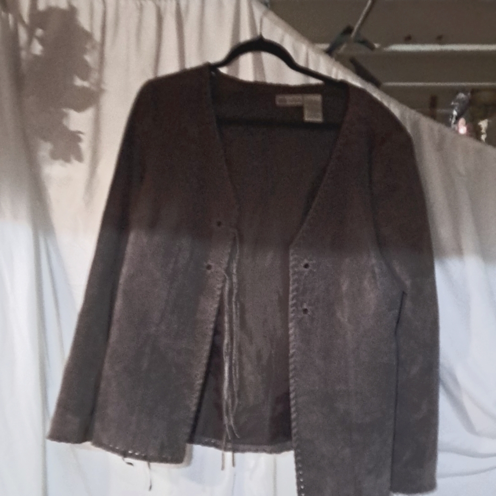 Faded glory 100%leather brown jacket boho style see pic for flaw price reflects